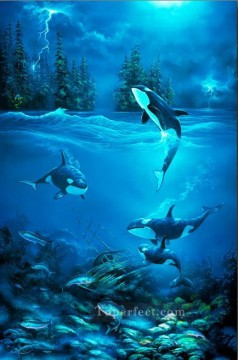 Fish Aquarium Painting - Stormy Night under sea